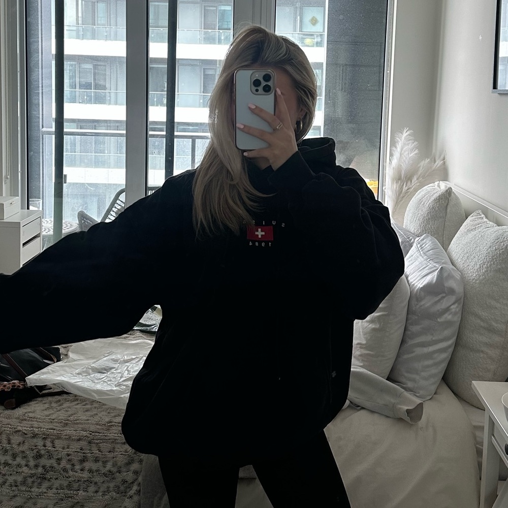 Brandy Melville Black Hoodie with Red Detail